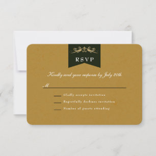 Elegante Gold-Schwarze Bibliothek-Themen-Hochzeits RSVP Karte