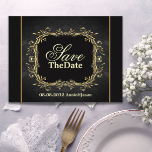 Elegante Gold schwarze feierliche Hochzeit speiche Ankündigungspostkarte