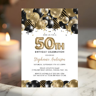 Elegante Gold-Schwarze Glitter 50. Geburtstagseinl Postkarte