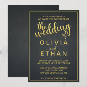 Elegante gold-schwarze klassische Hochzeitseinladu Einladung