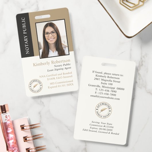 Elegante Gold Schwarze Notar-ID Ausweis (Büro)