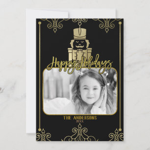 Elegante gold-schwarze Nussknacker-Feiertags-Fotok Feiertagskarte