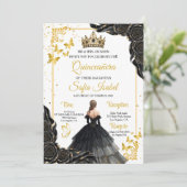 Elegante Gold-Schwarze Royal Quinceañera-Einladung Einladung (Stehend Vorderseite)