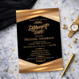 Elegante Gold-Schwarze Ruhestandsfeier Einladung