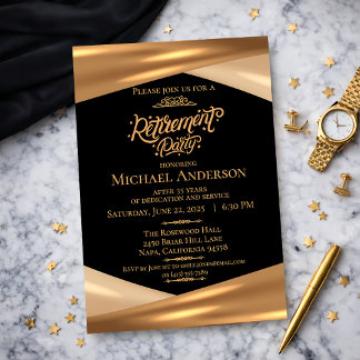 Elegante Gold-Schwarze Ruhestandsfeier  Einladung