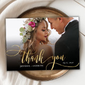 Elegante Gold Script 2 Foto Wedding Dankeschön Kar Dankeskarte