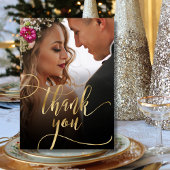 Elegante Gold Script 2 Foto Wedding Dankeschön Kar Dankeskarte