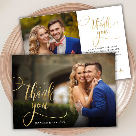 Elegante Gold Script 2 Foto Wedding Dankeschön Kar Dankeskarte