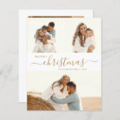 Elegante Gold Script 3 Foto Weihnachtskarte (Vorne/Hinten)