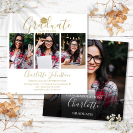 Elegante Gold Script 4 Foto Graduation Party Einladung