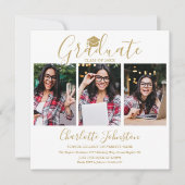 Elegante Gold Script 4 Foto Graduation Party Einladung (Vorderseite)