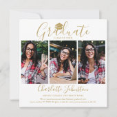 Elegante Gold Script 4 Foto Graduation Party Einladung (Vorderseite)