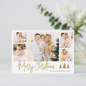 Elegante Gold Script 5 Foto Collage Weihnachtskart Einladung (Stehend Vorderseite)