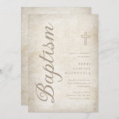 Elegante Gold Script Aged Pergament Taufe Einladung (Vorne/Hinten)