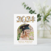 Elegante Gold Script Arch Foto GRAD Einladung Postkarte (Stehend Vorderseite)