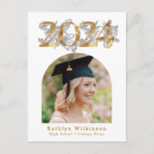 Elegante Gold Script Arch Foto GRAD Einladung Postkarte (Vorderseite)