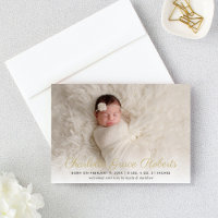 Elegante Gold Script Baby Girl Foto Birth