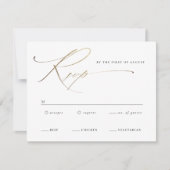 Elegante Gold Script Black and White Wedding RSVP Karte (Vorderseite)