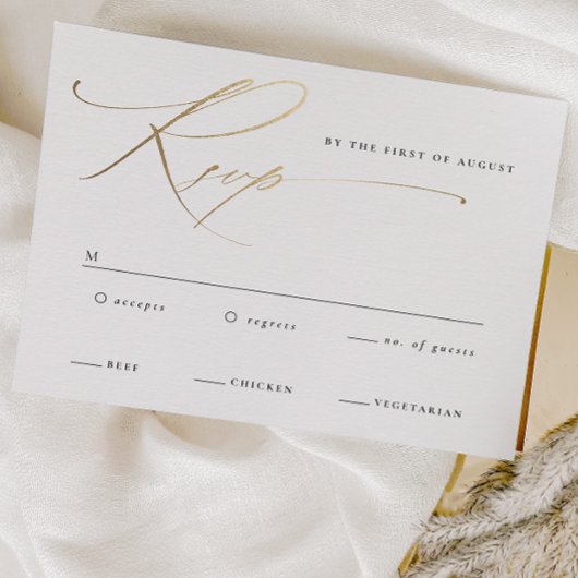 Elegante Gold Script Black and White Wedding RSVP Karte