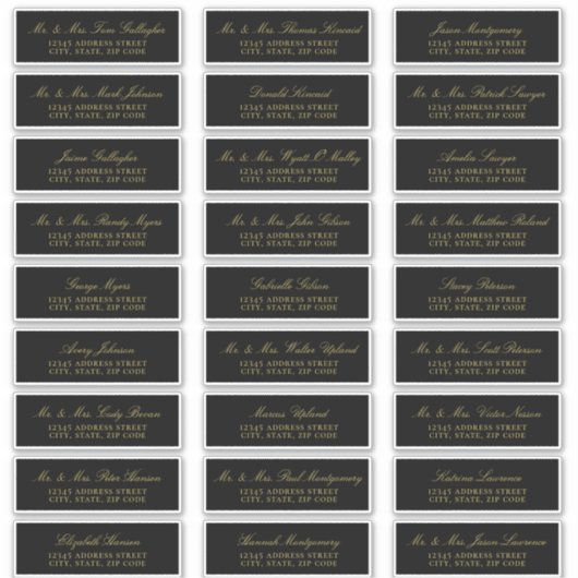 Elegante Gold Script Black Guest Address Labels (Vorderseite)