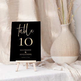 Elegante Gold Script Black Names Date Tischnummer