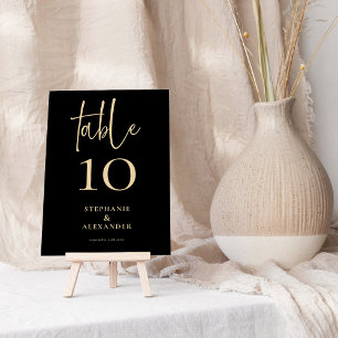 Elegante Gold Script Black Names Date Tischnummer