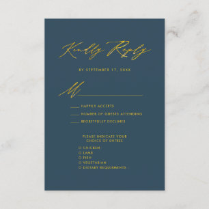 Elegante Gold Script Blue Minimalistisch Wedding R Begleitkarte