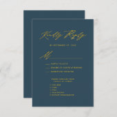Elegante Gold Script Blue Minimalistisch Wedding R RSVP Karte (Vorne/Hinten)