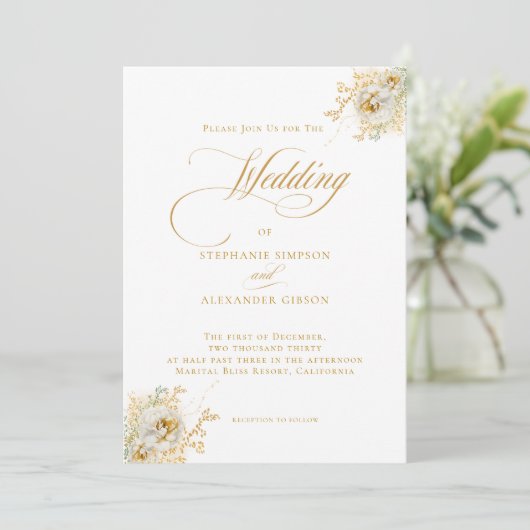 Elegante Gold Script Blues Hochzeitseinladung Einladung (Stehend Vorderseite)