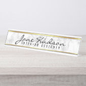 Elegante Gold Script Blume Moderne Schreibtischnam Schreibtischnamensplakette (Vorderseite )