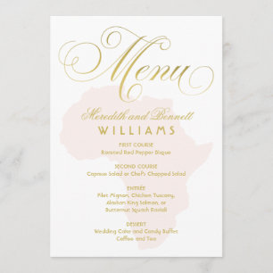 Elegante Gold Script Blush Pink Africa Wedding Menükarte
