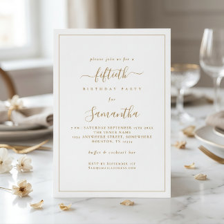 Elegante Gold Script Border 50. Geburtstagsparty Einladung