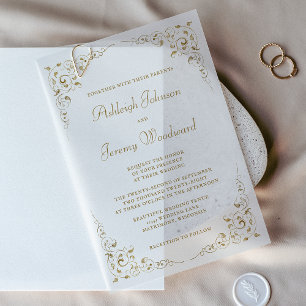Elegante Gold Script Botanische RahmenWedding Pergament Einladungen