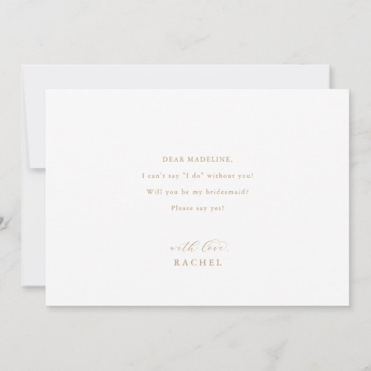 Elegante Gold Script Bridesmaid Vorschlag Card Einladung (Rückseite)