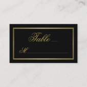 Elegante Gold Script Calligrafy auf Black Wedding Platzkarte (Vorderseite)