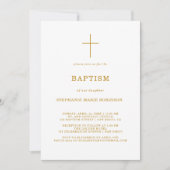 Elegante Gold Script Calligrafy Cross Baptisse Einladung (Vorderseite)