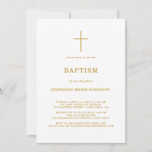 Elegante Gold Script Calligrafy Cross Baptisse Einladung