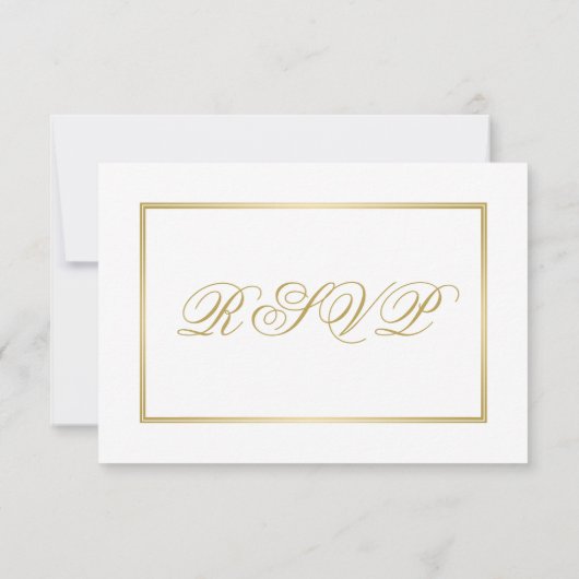 Elegante Gold Script Calligraphie auf White Weddin RSVP Karte (Rückseite)