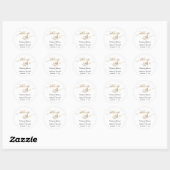 Elegante Gold Script Celebrate mit Uns Hochzeit Runder Aufkleber (Blatt)