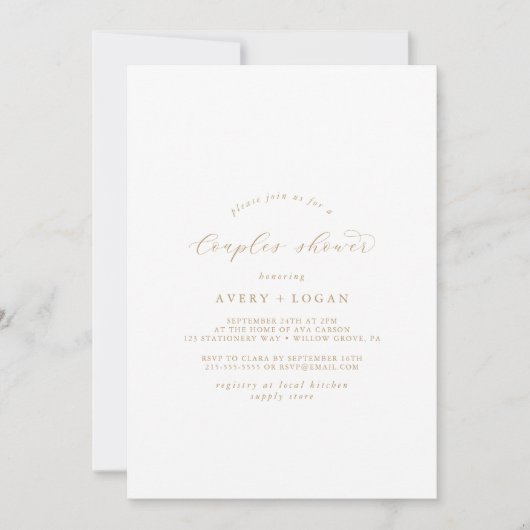 Elegante Gold Script Couples Einladung (Vorderseite)