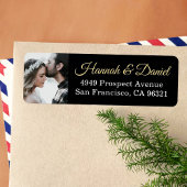 Elegante Gold Script Custom Foto Rücksendeadresse