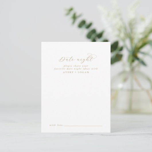 Elegante Gold Script Date Night Advice Card Hinweiskarte (Stehend Vorderseite)