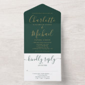 Elegante Gold Script Emerald Green Wedding All In One Einladung (Innen Boden)