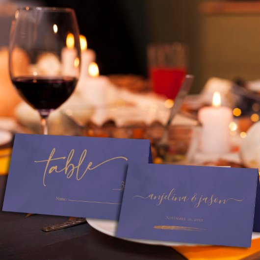 Elegante Gold Script Emerald Lila Wedding Platzkarte