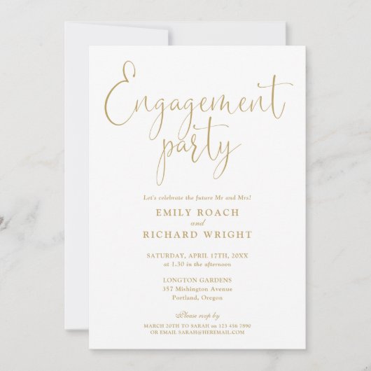 Elegante Gold-Script-Engagement-Partei Einladung (Vorderseite)