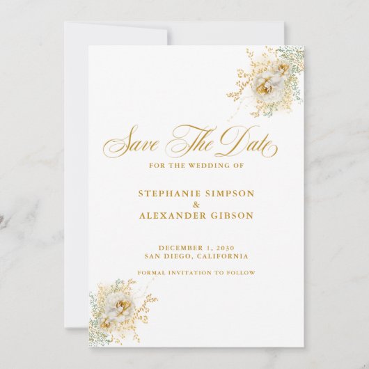 Elegante Gold Script Floral Wedding Save The Date (Vorderseite)
