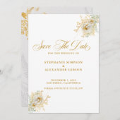Elegante Gold Script Floral Wedding Save The Date (Vorne/Hinten)