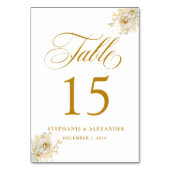 Elegante Gold Script Floral Wedding Tischnummer (Rückseite)