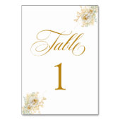 Elegante Gold Script Floral Wedding Tischnummer 1 (Vorderseite)