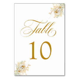 Elegante Gold Script Floral Wedding Tischnummer 10